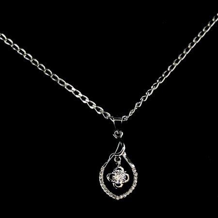 Fancy Oval with Floral Hanging 925 Sterling Silver Necklace